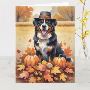 Berner Sennenhund im Herbstlaub Thanksgiving Kunst Karte
