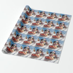 Berner Sennenhund im Schlitten Weihnachten Geschenkpapier