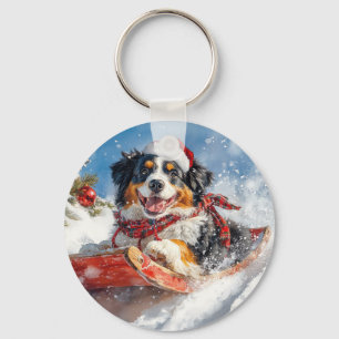 Berner Sennenhund im Schlitten Weihnachten Schlüsselanhänger