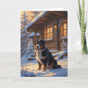 Berner Sennenhund im Schnee von Rustic Winter Karte