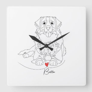 Berner Sennenhund mit Herz-Linienkunst Quadratische Wanduhr
