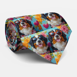 Berner Sennenhund mit Herz Rosen Valentinstag Krawatte