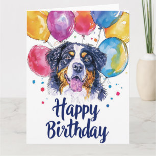 Berner Sennenhund mit Luftballons Karte