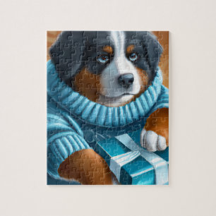 Berner Sennenhund mit Weihnachtsgeschenk