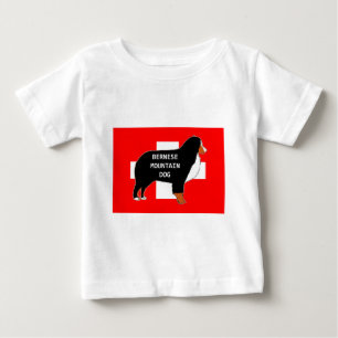 Berner Sennenhund Name Silhouette auf Flagge Rost. Baby T-shirt