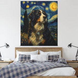 Berner Sennenhund Sternennacht-Ölgemälde – V Leinwanddruck