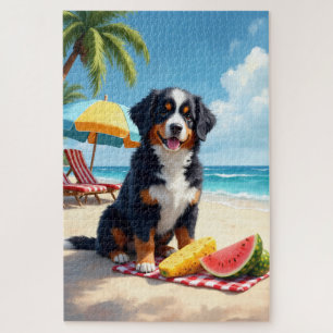 Berner Sennenhund Strandpicknick Szene