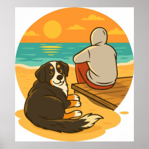 Berner Sennenhund Sunset Beach Begleiter Poster