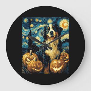 Berner Sennenhund Süßer Hund Halloween Jack O Lant Große Wanduhr