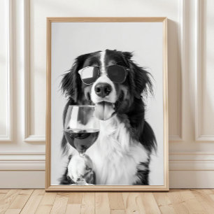Berner Sennenhund und Wein-Wandkunst, Schwarz und Poster
