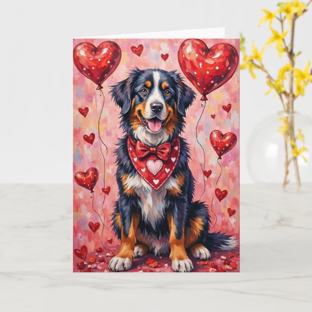 Berner Sennenhund Valentinstag mit Herzen Karte (Gelbe Blume)
