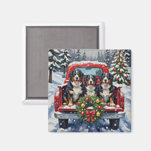 Berner Sennenhund Weihnachten Roter LKW Urlaub Magnet