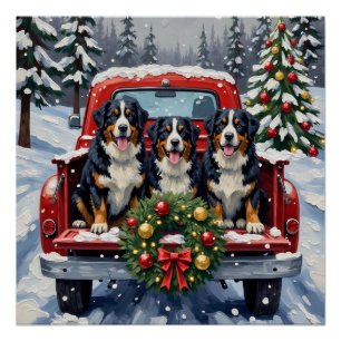 Berner Sennenhund Weihnachten Roter LKW Urlaub Poster