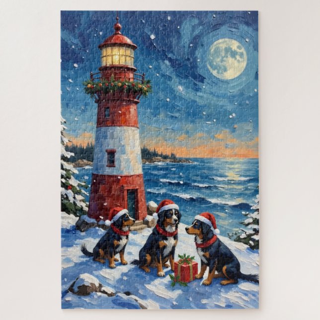 Berner Sennenhund Weihnachts-Leuchtturm Urlaub (Vertikal)