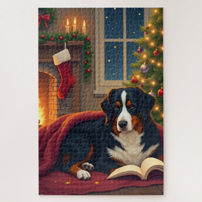 Berner Sennenhund Weihnachtsbettgeschichte (Vertikal)
