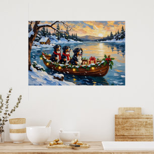 Berner Sennenhund Weihnachtsboot Urlaub Poster