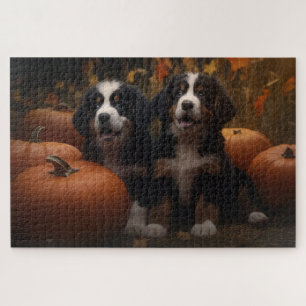 Berner Sennenhund-Welpe Herbstfreude Kürbis