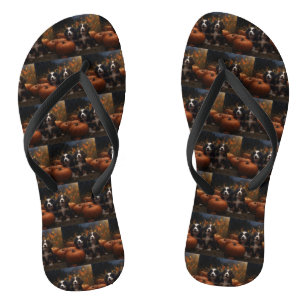 Berner Sennenhund-Welpe Herbstfreude Kürbis Flip Flops