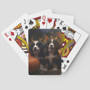 Berner Sennenhund-Welpe Herbstfreude Kürbis Spielkarten