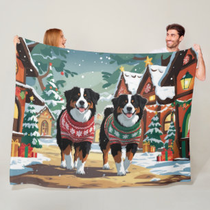 Berner Sennenhunde Weihnachten Schnee Urlaub Fleecedecke