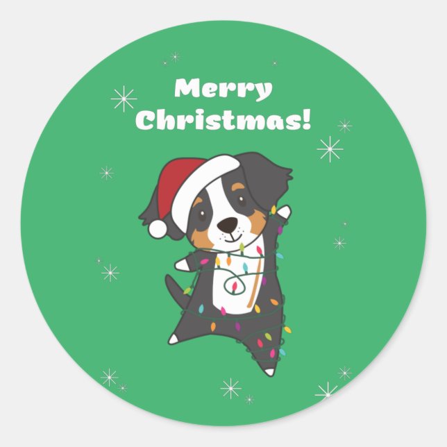 Bernese Frory Christmas Happy Christmas Dogs Class Runder Aufkleber (Vorderseite)