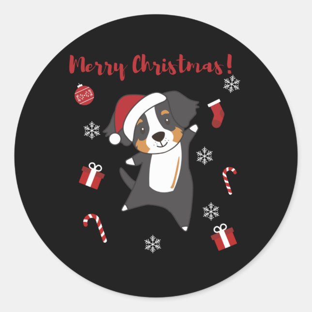 Bernese Frory Christmas Happy Christmas Hunde Runder Aufkleber (Vorderseite)