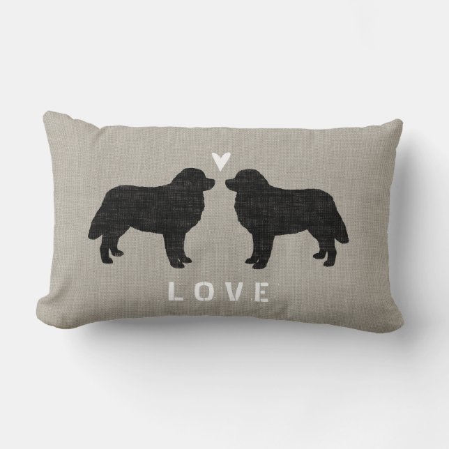 Bernese Gebirgshunde mit Herzen und Text Lendenkissen (Vorderseite)