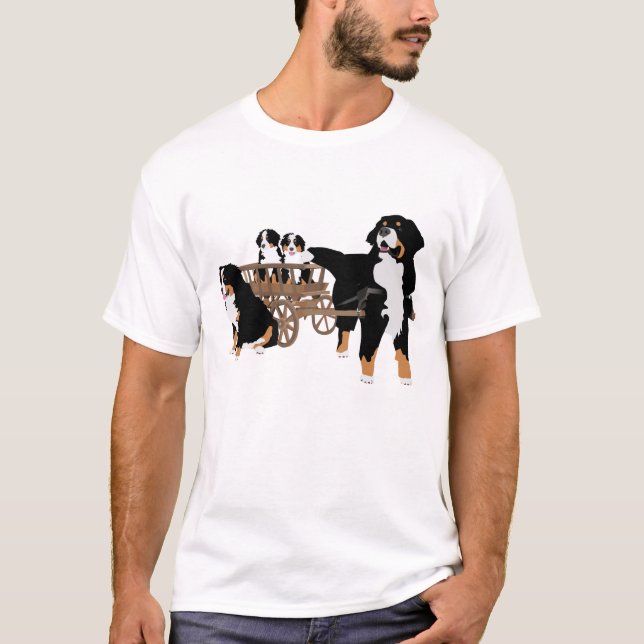 Bernese Gebirgshundefamilie mit hölzernem T-Shirt (Vorderseite)