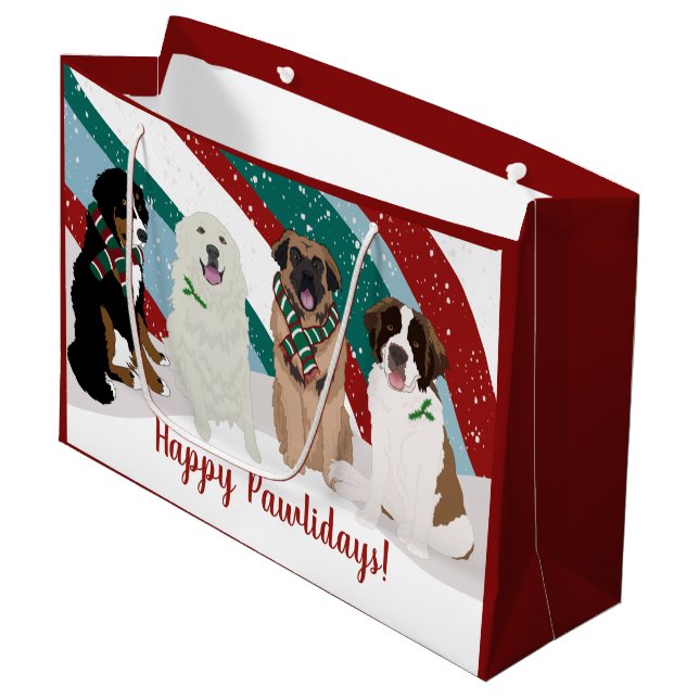 Bernese Leonberger Große Pyrenäen Weihnachten Groß Große Geschenktüte (Vorderseite Schrägansicht)