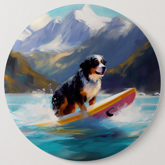 Bernese Mountain Beach Surf Malerei Button (Vorderseite)
