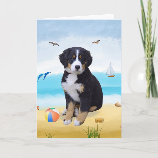 Bernese Mountain Dog am Strand Karte (Vorderseite)
