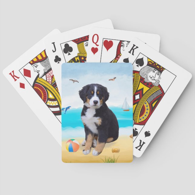 Bernese Mountain Dog am Strand Spielkarten (Rückseite)