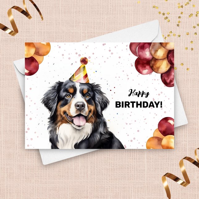 Bernese Mountain Dog Balloons Party Hat Geburtstag Karte (Von Creator hochgeladen)