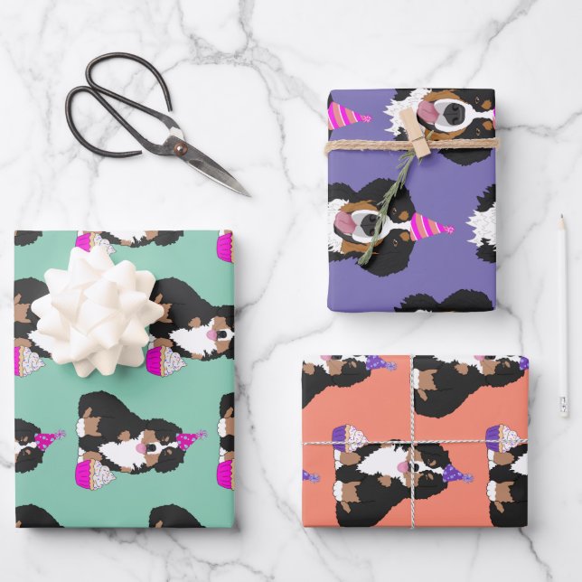 Bernese Mountain Dog Birthday Geschenkpapier Set (Vorderseite)