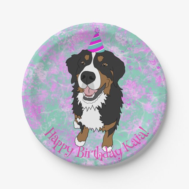 Bernese Mountain Dog Birthday Pappteller (Vorderseite)