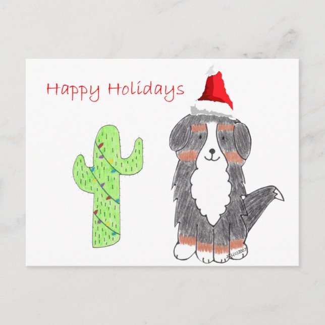 Bernese Mountain Dog Cactus Christmas Feiertagspostkarte (Vorderseite)