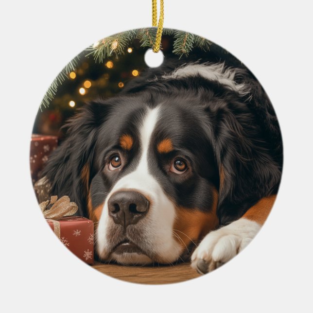 Bernese Mountain Dog Chrismas Keramik Ornament (Vorne)
