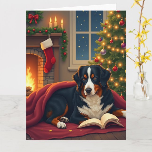 Bernese Mountain Dog Christmas Bedtime Story Karte (Gelbe Blume)