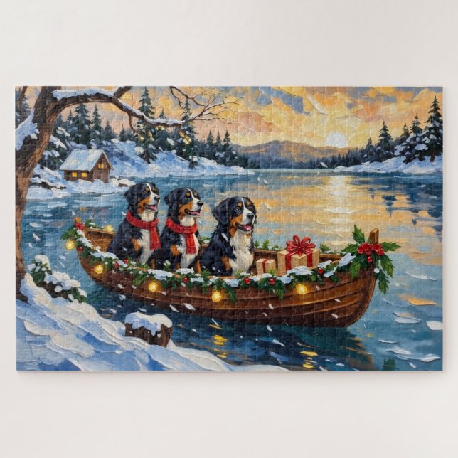 Bernese Mountain Dog Christmas Boat Holiday (Horizontal)