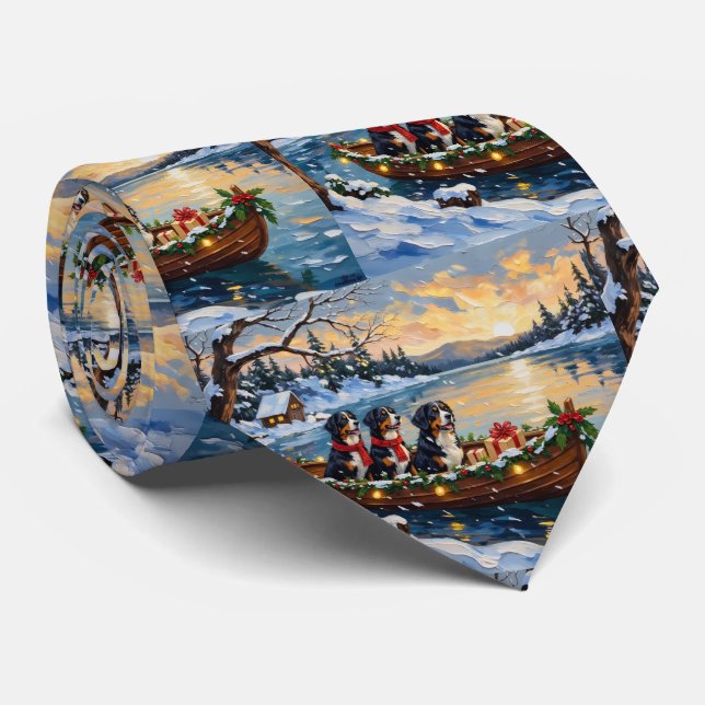 Bernese Mountain Dog Christmas Boat Holiday Krawatte (Gerollt)