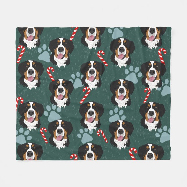 Bernese Mountain Dog Christmas Fleecedecke (Vorderseite (Horizontal))
