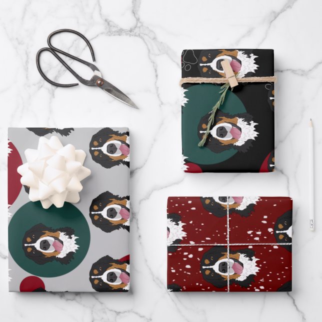 Bernese Mountain Dog Christmas  Geschenkpapier Set (Vorderseite)