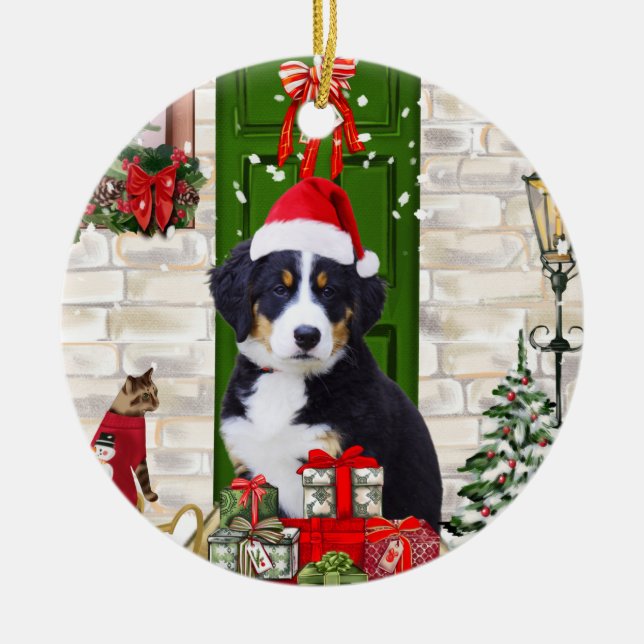 Bernese Mountain Dog Christmas Keramik Ornament (Vorne)