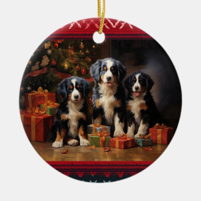 Bernese Mountain Dog Christmas Keramik Ornament (Vorne)