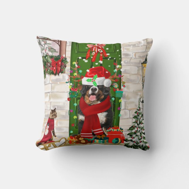 Bernese Mountain Dog Christmas Kissen (Vorderseite)