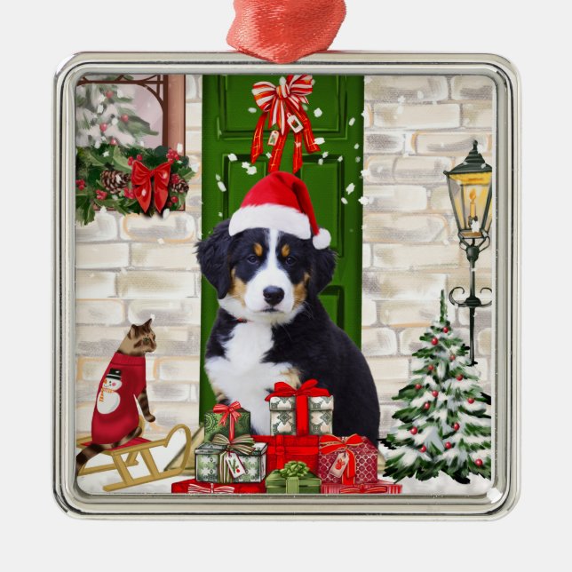 Bernese Mountain Dog Christmas Ornament Aus Metall (Vorne)