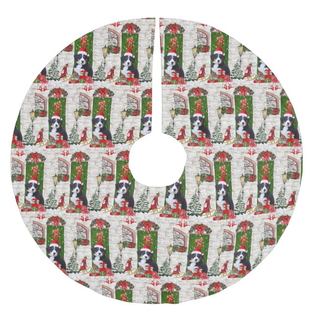 Bernese Mountain Dog Christmas Polyester Weihnachtsbaumdecke (Vorderseite)