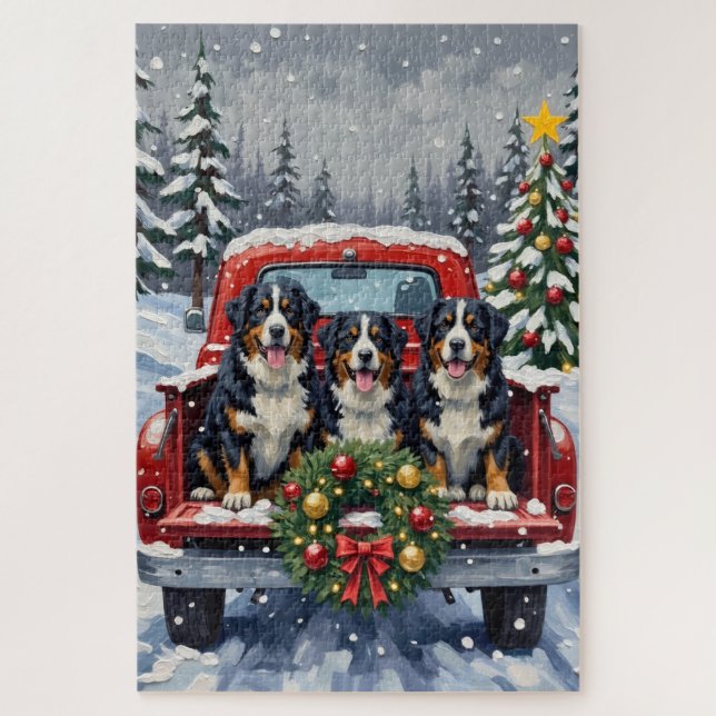 Bernese Mountain Dog Christmas Red Truck Holiday (Vertikal)