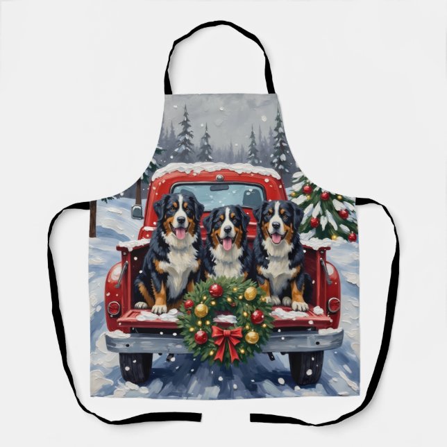 Bernese Mountain Dog Christmas Red Truck Holiday Schürze (Vorderseite)