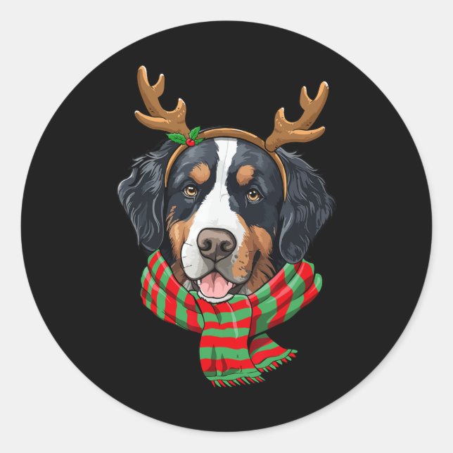 Bernese Mountain Dog Christmas Rentier Weihnachtsm Runder Aufkleber (Vorderseite)
